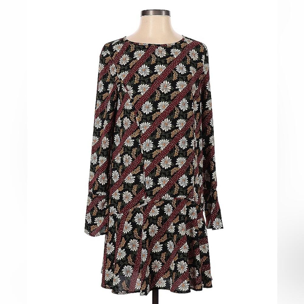 Sfera Collection daisy and polka dot stripe long sleeved drop waist dress, S